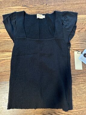 Nation LTD Black Textured Square-Neck Top